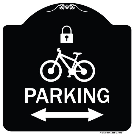 Signmission Parking W/ Lock Cycle & Bidirectional Arrow Heavy-Gauge Aluminum Sign, 18" x 18", BW-1818-23475 A-DES-BW-1818-23475